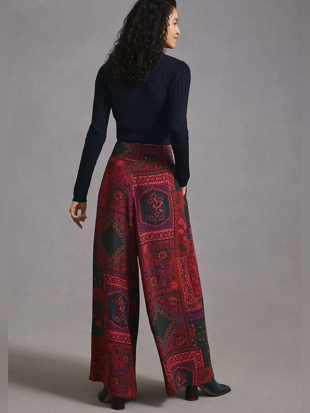 NWT Farm Rio Wide-Leg Pants Bohemian Folk Textile Patchwork Ethnic Red Size M - Picture 4 of 6